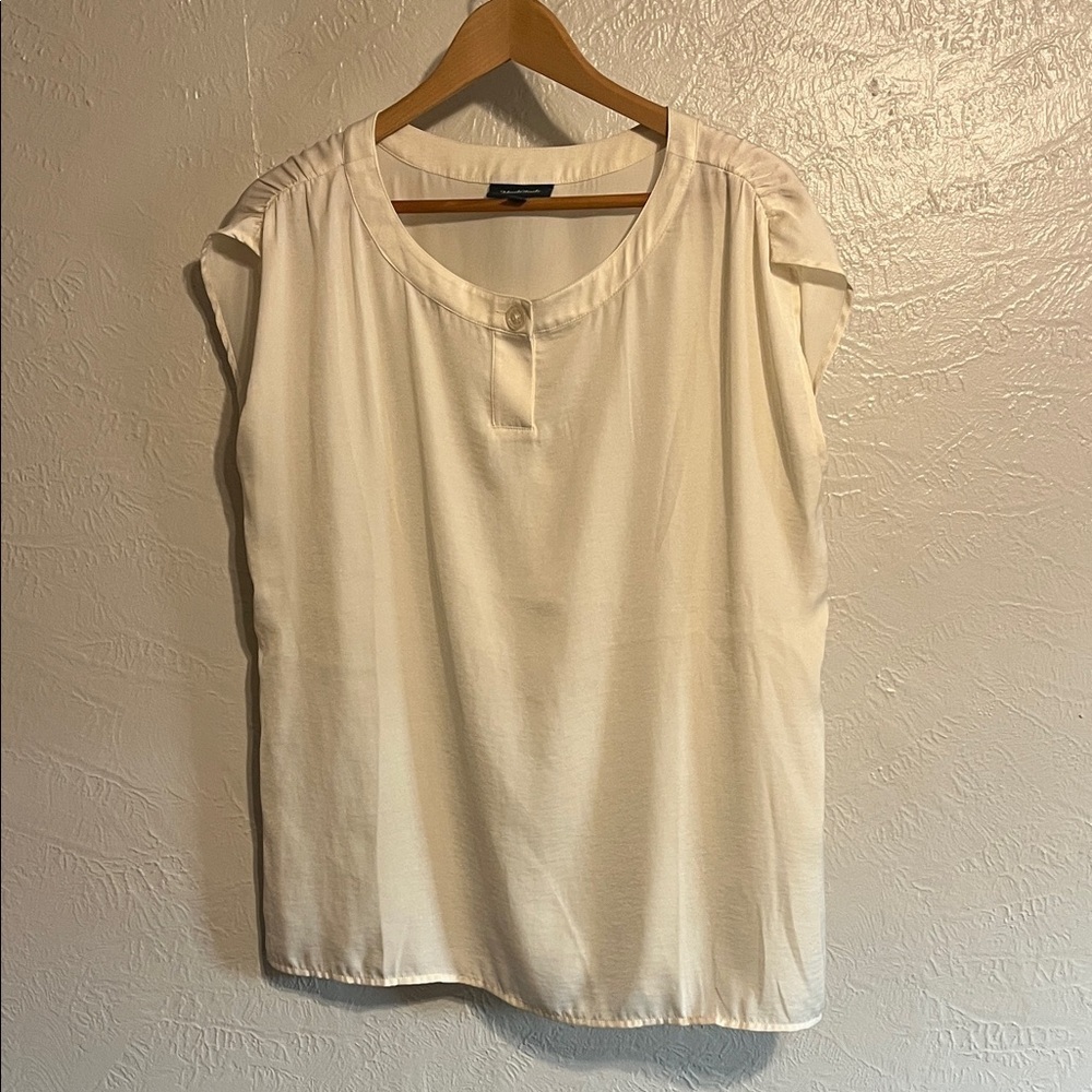 ModCloth Elegant Cream Women's Cap Sleeve Sheer Blouse Large